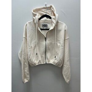K-175 Kbb By Kahlana Size Small Cropped Zip-Up Hoodie Off-White Drawstring Hood